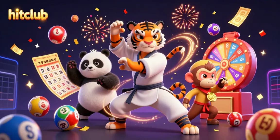 hitclub features vibrant casino action with a kung fu tiger master and colorful lottery elements