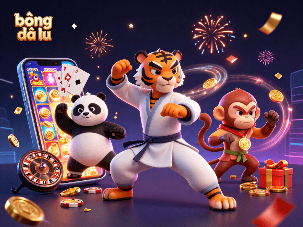 Experience thrilling sports betting with bóng đá lu featuring a kung fu tiger master and playful characters.
