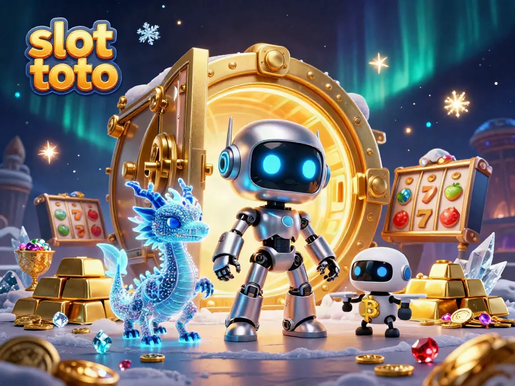 Engage with vibrant slot toto gaming through captivating 3D art, featuring a futuristic robot and treasures.