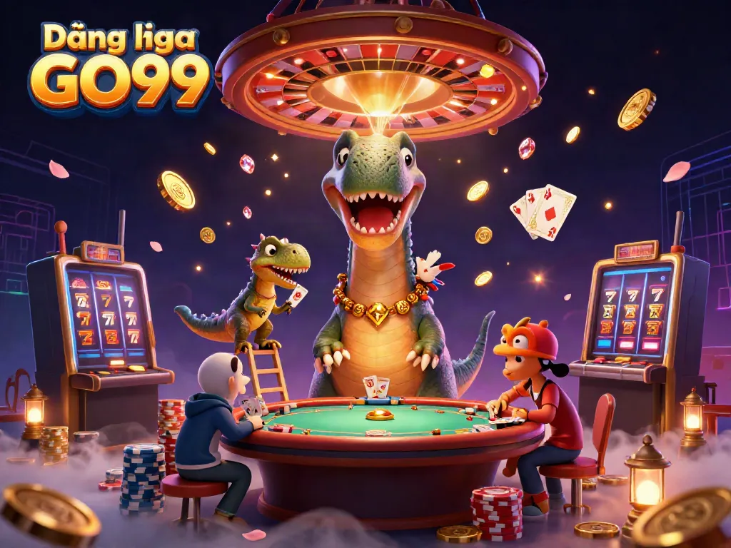 Engage in Đăng nhập GO99 at our dynamic casino scene, featuring vibrant characters and exciting game elements.