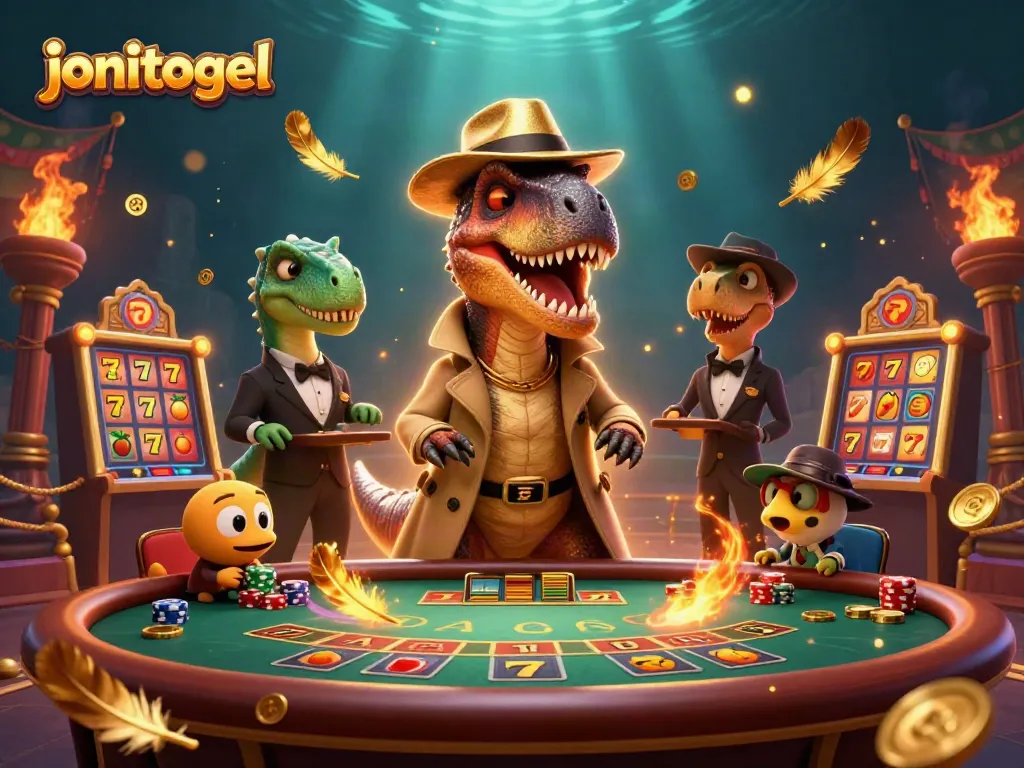Engage with the thrilling atmosphere of jonitogel, where a velociraptor tries to blend in at the blackjack table.