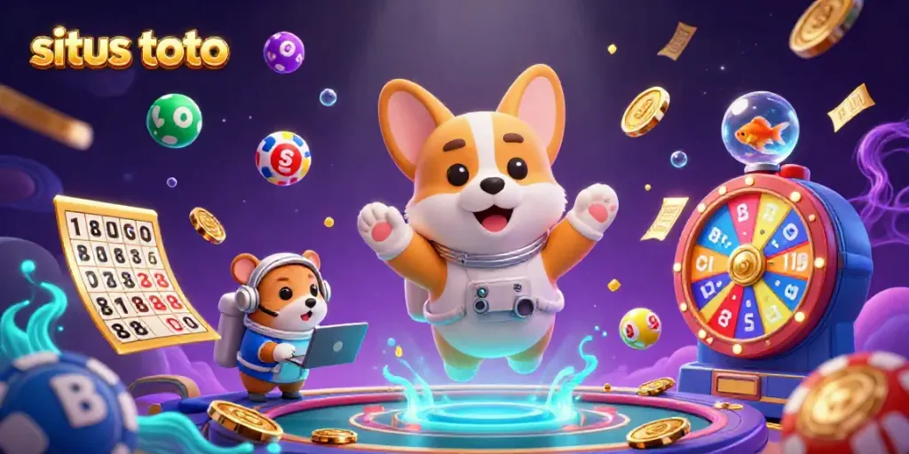 Menggandakan angka pada situs toto, astronaut corgi menyelam di kasino luar angkasa dengan koin emas yang melayang.