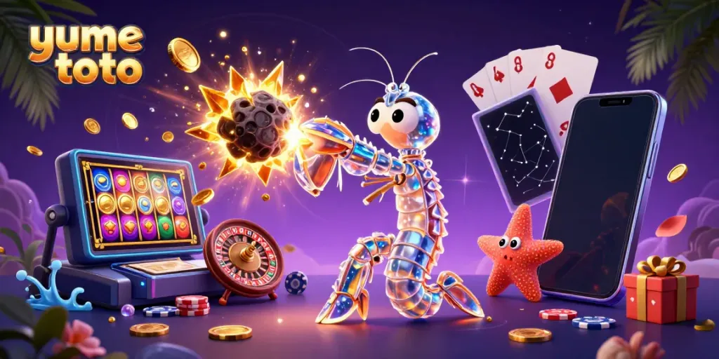 Engage with yume toto's thrilling slots as the galactic mantis shrimp defeats an asteroid, revealing treasures.