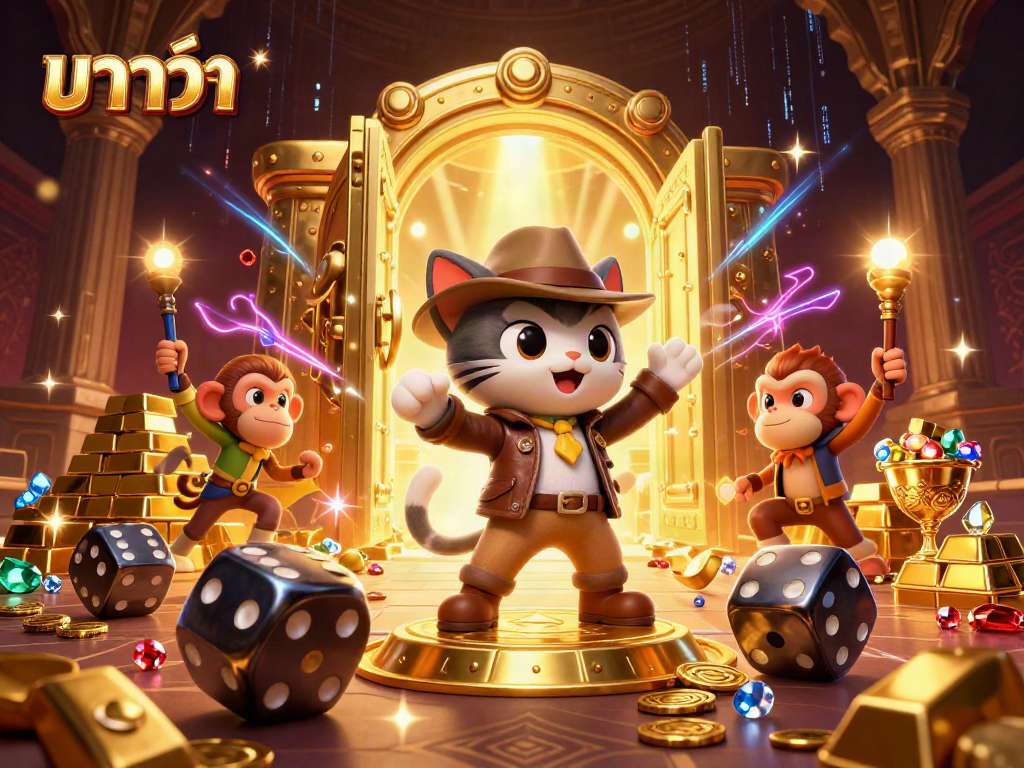 Experience winning strategies in baccarat amidst treasures in this vibrant casino scene.