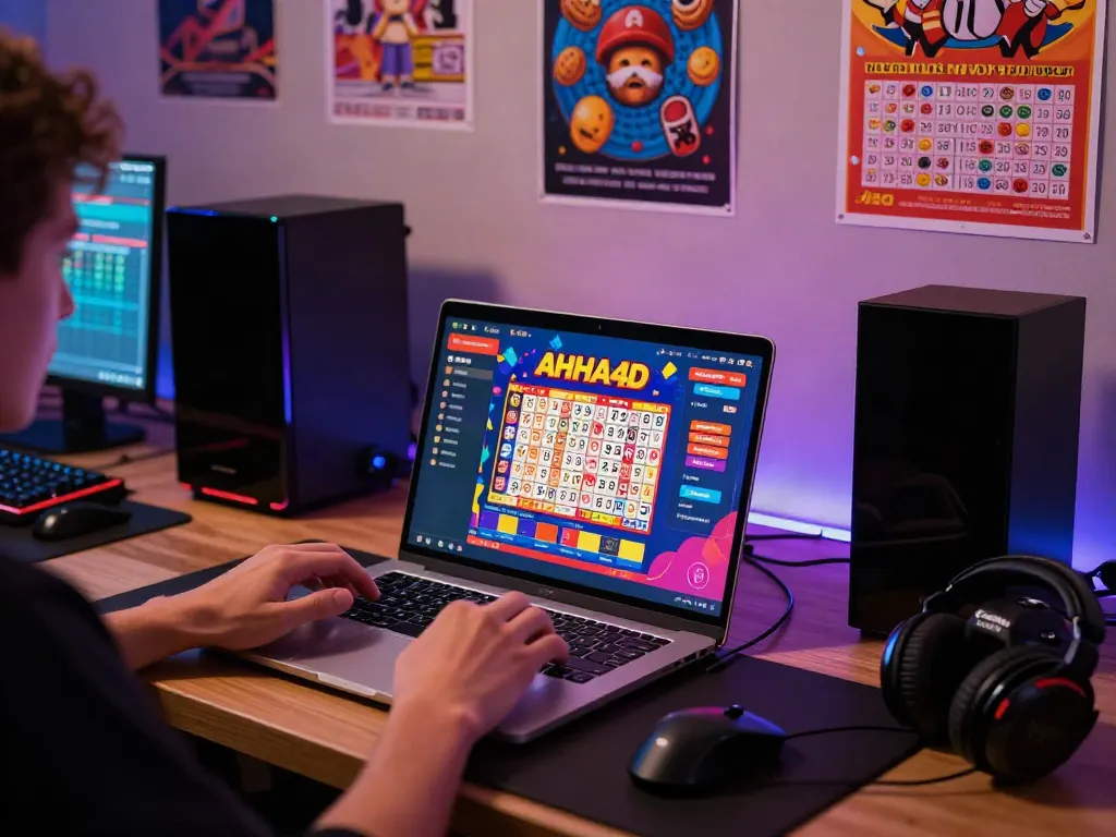 Engaging AHHA4D gaming atmosphere showcasing user interaction with Toto Lotto 4D on a laptop.