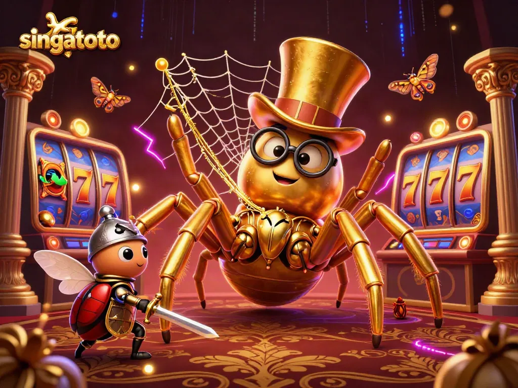Experience the thrill of singatoto with a dynamic cartoon casino scene featuring vibrant characters and game elements.